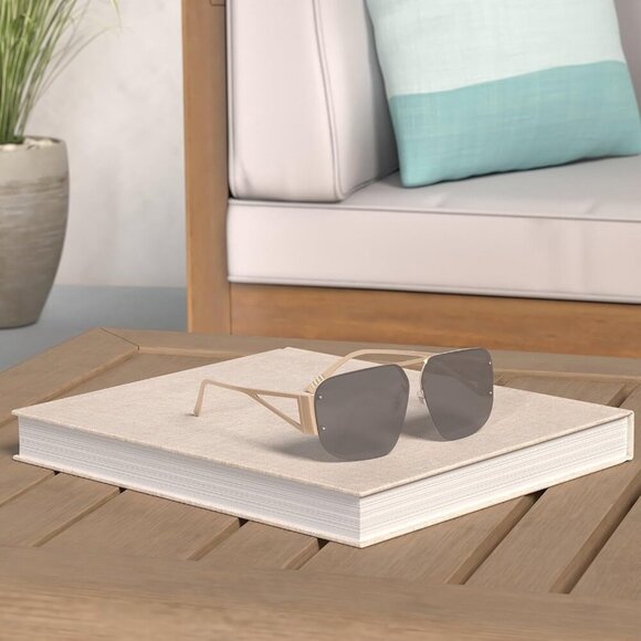 Trendy Aviator Sunglasses Mens Womens Retro Metal Rimless Gold Frame Shades - Picture 2 of 7